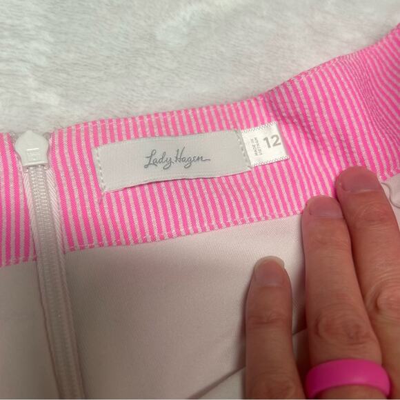 2 Lady Hagen Golf Tennis Skirt Pink Orange Stripes Pockets Skort Womens Size 12 - Picture 5 of 11